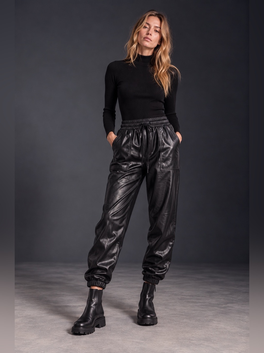 BLANKNYC Night Crawling Vegan Leather Jogger Pants Black Size 28